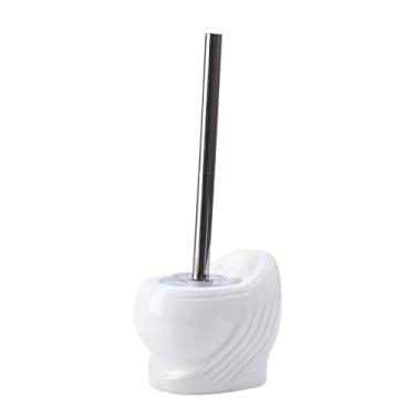 Imagem de Escova de vaso sanitário criativa macia para vaso sanitário de chão, escova e suporte conjunto de escova de vaso sanitário de cerâmica conjunto de banheiro branco reutilizável