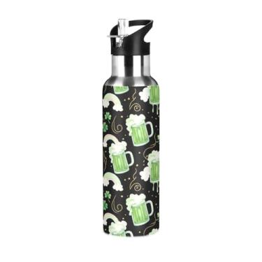 Imagem de Wassud Garrafa de água do dia de São Patrício cerveja arco-íris garrafa de água esportiva de aço inoxidável com canudo garrafas de água isoladas copo portátil de viagem 947 ml