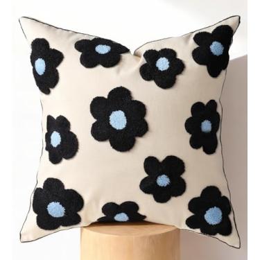 Imagem de Kokaaee Capas de almofada bordadas 45 x 45 cm - Capas de almofada decorativas geométricas modernas com zíper para sofá, sofá, sala de estar, cadeira, cama, carro, design estético, fronhas de linho