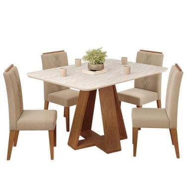 Imagem de Mesa Jantar Kiara E 4 Cadeiras Yasmin Freijo Veludo Kraft Dj Moveis - 