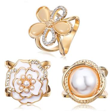 Imagem de Nogeqi 3 peças bonito cachecol anel clipe para mulheres cachecóis flor camiseta clipe de gravata camisa clipes de metal clipes de xale dourado fivela para acessórios de roupas multi estilo