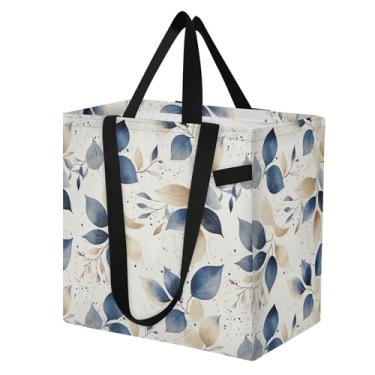 Imagem de SEHANY Sacolas de compras reutilizáveis de folhas verdes com alças reforçadas, bolsa de compras de lona dobrável à prova d'água de grande capacidade para viagem, cozinha, praia