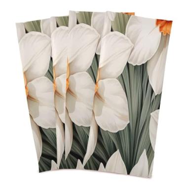 Imagem de Wassud Toalhas de cozinha brancas padrão floral panos de prato de cozinha pacote com 4 panos de prato macios com laço para pendurar toalha de mão de secagem rápida super absorvente toalhas de chá de