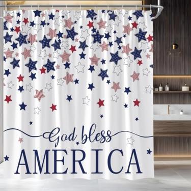 Imagem de ASVEAS Cortina de chuveiro 4 de julho Dia da Independência Bandeira Americana moderna tecido vermelho azul para decoração de banheiro banheira com ganchos (177.8 cm WX70 H)