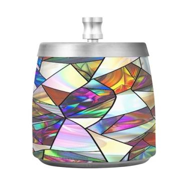 Imagem de STAYTOP Lindo cinzeiro de prisma colorido com tampa, aço inoxidável à prova de vento, sem fumaça, cinzeiro de cigarro grande para decoração de escritório em casa