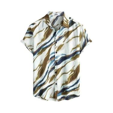 Imagem de Camisas Casuais Masculinas Florais Havaianas Com Estampa 3D, Manga Cur