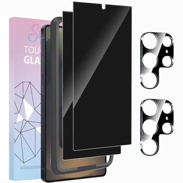 Imagem de SVMONGWA Pacote com 2 protetores de tela para Samsung Galaxy S24 Ultra Privacy + 2 protetores de lente de câmera, com ferramenta de moldura de fácil instalação [desbloqueio de impressão digital