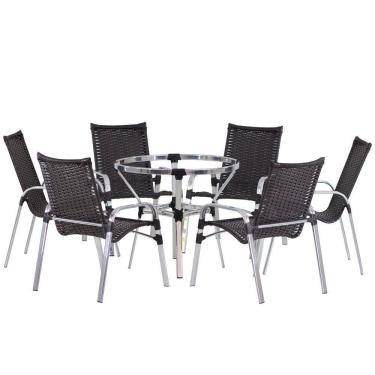 Imagem de Jogo 6 Cadeiras E Mesa Varada Alumínio Jardim Trama Fibra Cappuccino