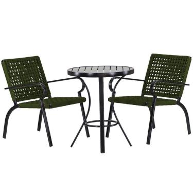 Imagem de 2 Cadeiras Corda Náutica E Mesa Tampo Ripado Edícula, Jardim Verde