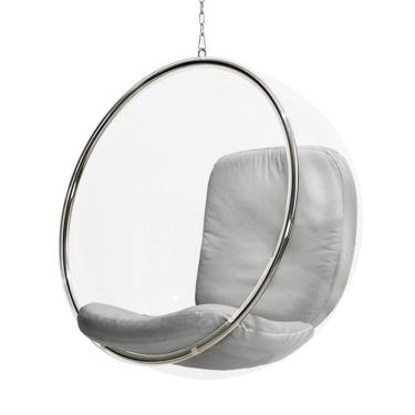 Imagem de Poltrona Bubble Chair Acrilico Com Estofado Sued - Cinza