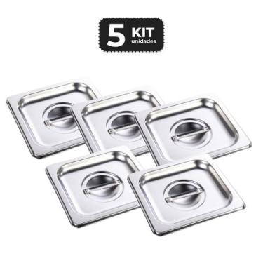 Imagem de Kit 5 tampa para cuba sem recorte inox 1/6 gn p/ buffet - Chef Line