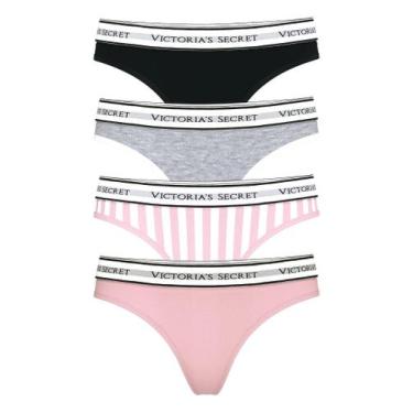 Imagem de Calcinha Fio Dental Victoria's Secret Algodão Logo Feminina XL Pacote 