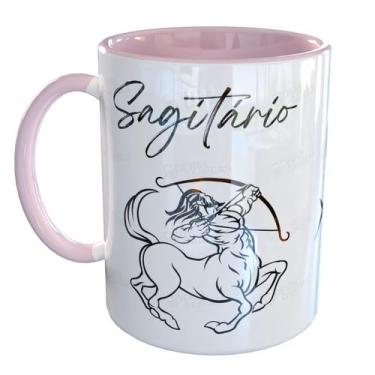 Imagem de Caneca Porcelana Horóscopo Signo Sagitário - Pense Canecas, Rosa Claro