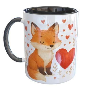 Imagem de Caneca Porcelana Raposa Fofa - Pense Canecas, Preto