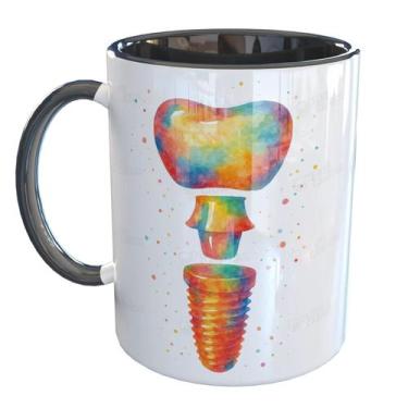 Imagem de Caneca Porcelana Odontologia Implantes - Pense Canecas, Preto