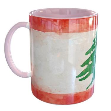 Imagem de Caneca Porcelana Libano Bandeira - Pense Canecas, Rosa Claro