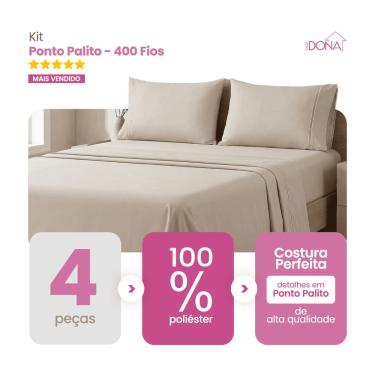 Imagem de Jogo de Lençol Casal/ Queen/ King 4 Peças 400 Fios Ponto Palito Toque Macio Premium Casa Dona