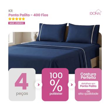 Imagem de Jogo de Lençol Casal/ Queen/ King 4 Peças 400 Fios Ponto Palito Toque Macio Premium Casa Dona