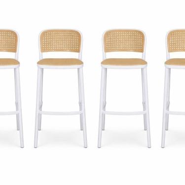 Imagem de Kit com 4 Banquetas Alta em Polipropileno com Encosto Amis Branco/Bege