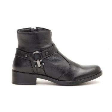 Imagem de Bota Leruchel Cano Baixo Detalhe Lateral Couro Preta-Feminino