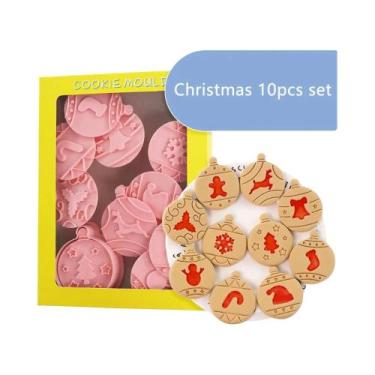 Imagem de Cortadores De Biscoito De Natal 8 Peças: Moldes De Papai Noel E Floco 