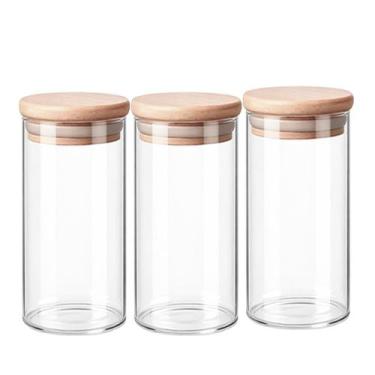 Imagem de Kit 3 Potes Organizador Vidro com Tampa de Bambu Biscoito Alimento 910