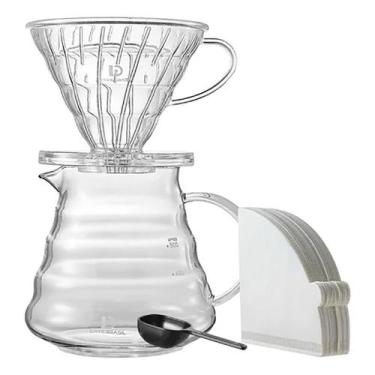 Imagem de Kit Café V60 DaysBrasil Jarra de Vidro 500ml Suporte Acrílico 40 Filtr