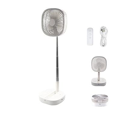 Imagem de HIOD Portátil de 4 velocidades silencioso com controle remoto mesa telescópico suporte de chão ventilador quarto USB recarregável cronometragem pequena, branco