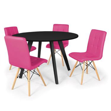 Imagem de Conjunto Mesa de Jantar Redonda Amanda Preta 120cm com 4 Cadeiras Eiffel Gomos - Rosa