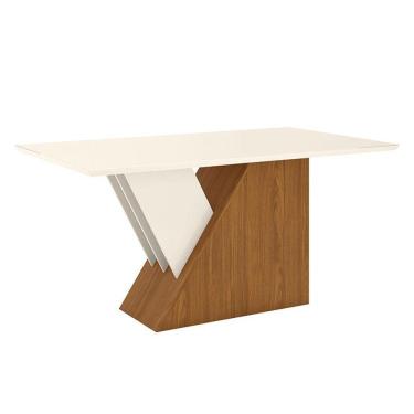 Imagem de Mesa de Jantar Lucena 160 cm Tampo Reto com Vidro Nature Off White - Henn