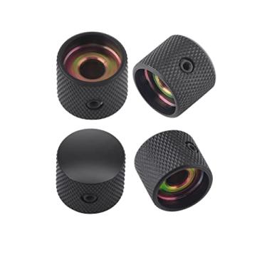 Imagem de Rubatone Botões de controle de cúpula de metal para violão com barris serrilhados pretos de 6 mm com eixos divididos para guitarra elétrica Telecaster Stratocaster ou baixo, conjunto de 4 peças.