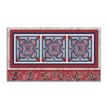 Imagem de Cabideiro Parede Porta Colar Chaves Cintos Azulejo Vermelho