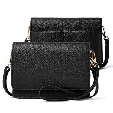 Imagem de BROMEN Bolsa tiracolo feminina pequena bolsa de ombro para celular bolsa de mão carteira clutch, Couro polido preto, Small, Bolsa transversal
