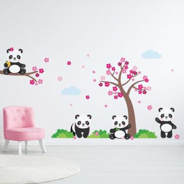 Imagem de Adesivo De Parede Árvore De Cerejeira E Pandas - Quartinhos