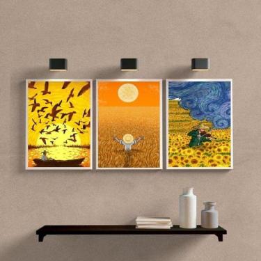 Imagem de Kit 3 Quadros Decorativos Vida Van Gogh 33x24cm - Com Vidro