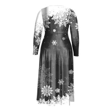 Imagem de UIFLQXX Vestido feminino plus size outono inverno manga longa Natal estampado slim fit vestido casual de férias, Cinza, XXG