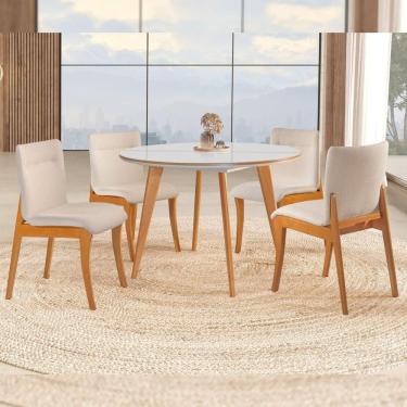 Imagem de Conjunto Sala de Jantar Mesa Godam 110cm Vidro com 4 Cadeiras Debora Cinamomo/Off White/Losango
