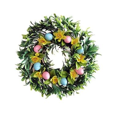 Imagem de lanema Guirlanda de Páscoa para porta da frente, decorada com ovos artificiais, flores, guirlandas, janelas, casas de fazenda, ambientes internos e externos
