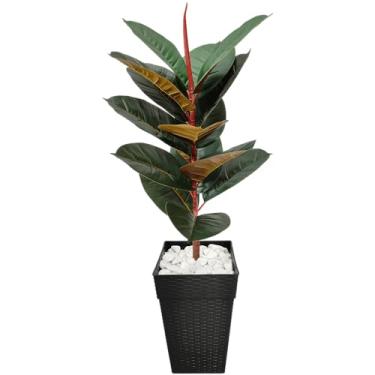 Imagem de Planta Artificial Ficus Lyrata Outono Vaso Ratan Decoração Para Sala (Preto Velho)