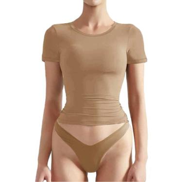 Imagem de Blusas femininas modernas justas de manga curta com estampas para sair, blusas casuais de verão, camisetas de ioga, túnica de festa, Dourado, P