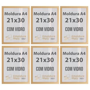 Imagem de Kit 6 Molduras A4 21x30 cm Com Vidro para Certificados Diplomas Fotos Quadros Decorativos temos cores Branca Preta Dourada Tabaco (Dourado)