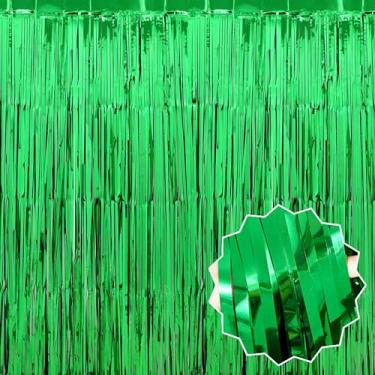 Imagem de Pacote com 6 cortinas de fundo de franja de folha de estanho verde de 9,28 x 9,8 m, decorações de festa, cortinas metálicas para cabine de fotos, Halloween, Natal, aniversário, celebração, evento,