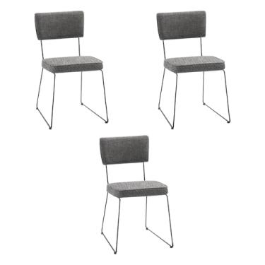 Imagem de Kit 3 Cadeiras de Jantar Decorativa Base Aço Preto Luigi Linho Cinza G17 - Gran Belo