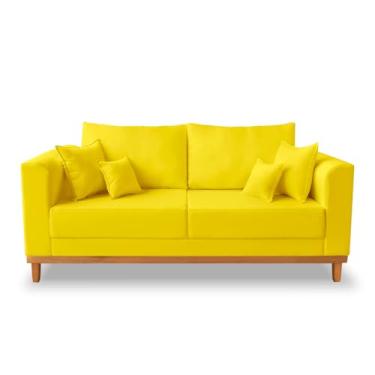 Imagem de Sofá 3 Lugares Retro Sala de Estar Beny Suede Amarelo Madeira Prima Deccor