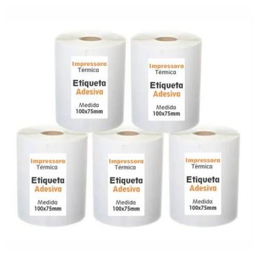 Imagem de Kit Etiqueta Adesiva Couchê Impressora Térmica 100x75mm 05un - Cassmar