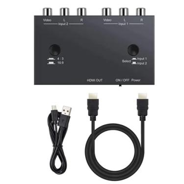 Imagem de Conversor AV para HDMI de 2 portas, adaptador RCA duplo para HDMI, para leitor de DVD VCR, TV e projetor, Plug and Play