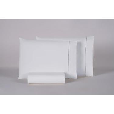 Imagem de Jogo de Lençol de Cima 03 Peças Ponto Palito Algodão Percal 180 Fios Diversos Tamanhos (Branco, Solteiro 02 Peças)