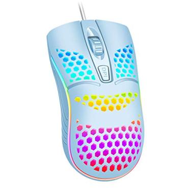 Imagem de Mouse de computador, luz de respiração colorida leve para escritório em casa computador com fio mouse para jogos azul tamanho único