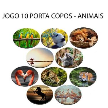 Imagem de Jogo 10 Porta Copos Animais Floresta Natureza Neoprene Redondo - Deluz