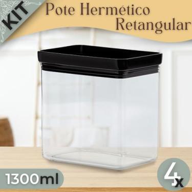 Imagem de Kit 4 Potes Herméticos Retangular 1300ml - Paramount, Black